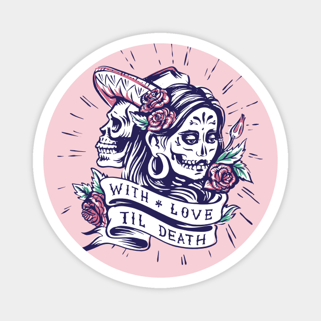Dia de los Muertos Vintage Tattoo // Sugar Skull Couple Magnet by SLAG_Creative